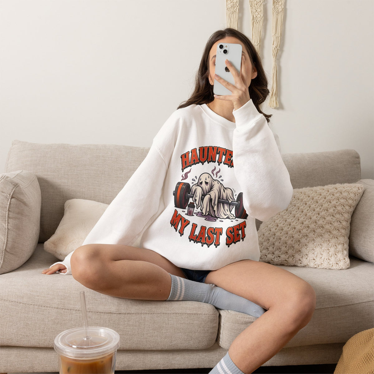 Haunted By My Last Set Sweatshirt | Ghost Lifting Gym Fitness I Gildan Crewneck