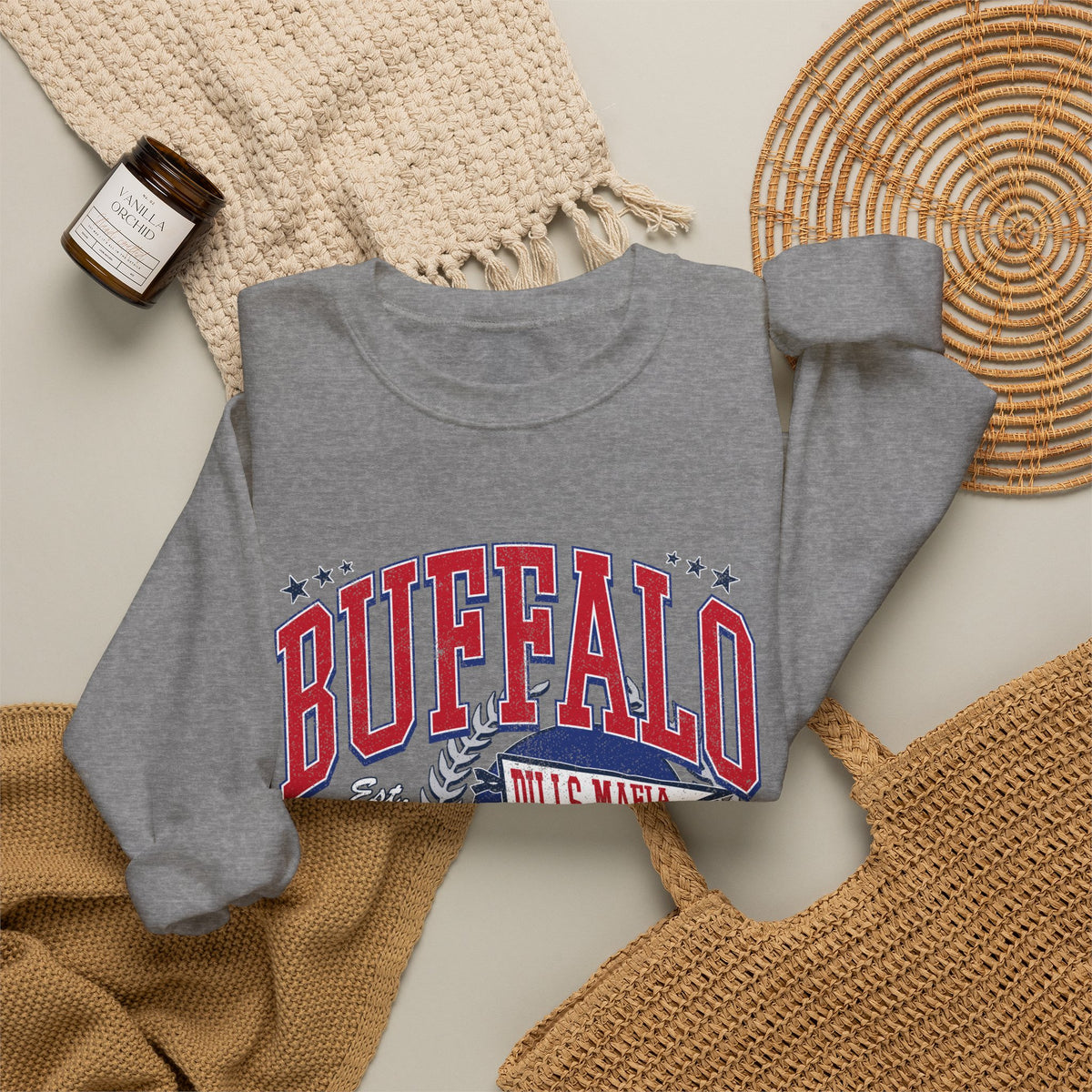 Buffalo Football Helmet Vintage Graphic Sweatshirt | 1960 Bills Logo I Gildan Crewneck Unisex