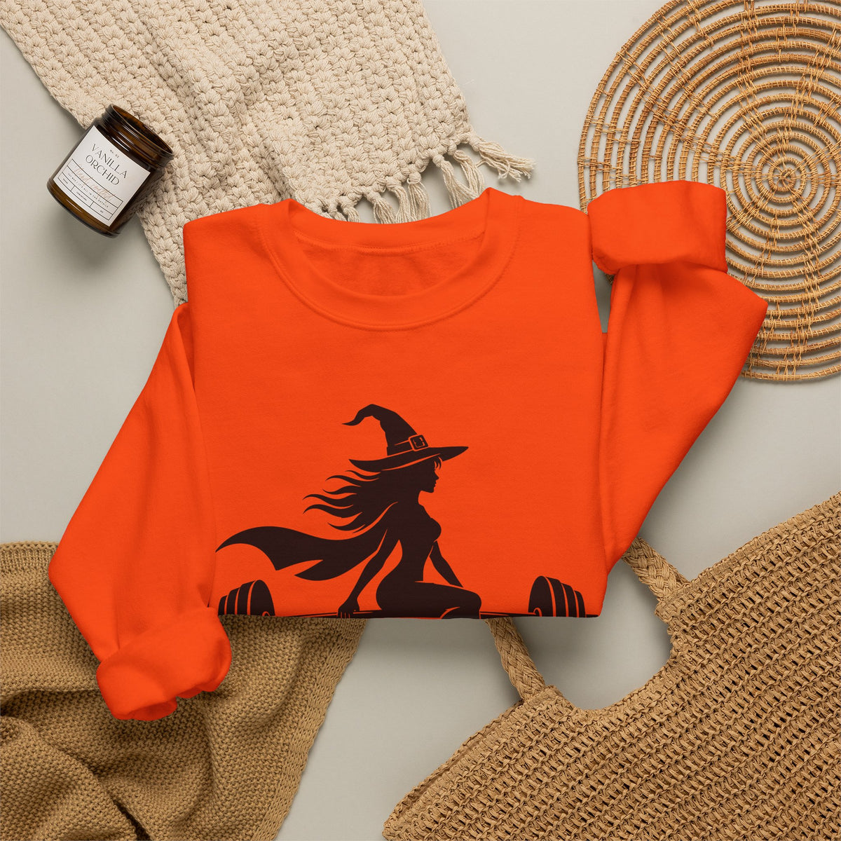 Witch Lifting Barbell Off to the Gym Sweatshirt | Halloween Fitness I Gildan