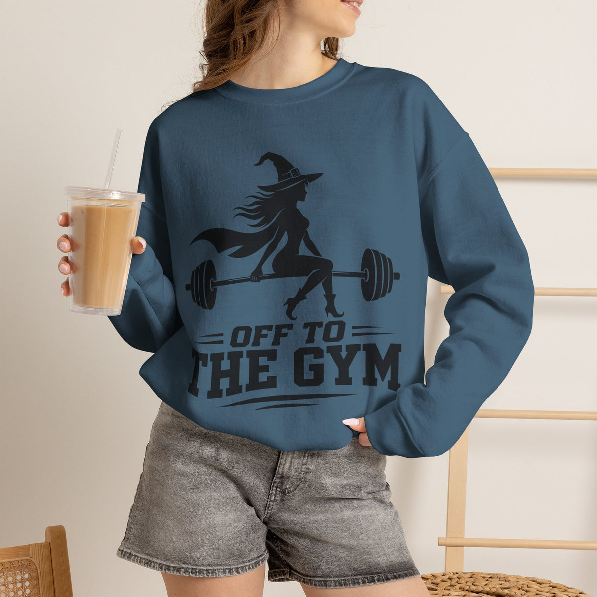 Witch Lifting Barbell Off to the Gym Sweatshirt | Halloween Fitness I Gildan