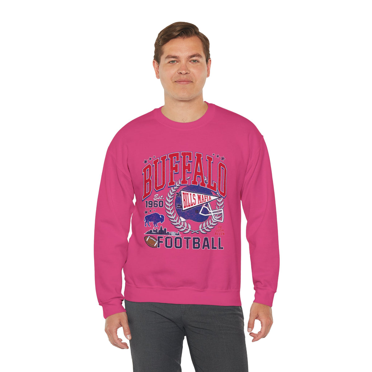 Buffalo Football Helmet Vintage Graphic Sweatshirt | 1960 Bills Logo I Gildan Crewneck Unisex