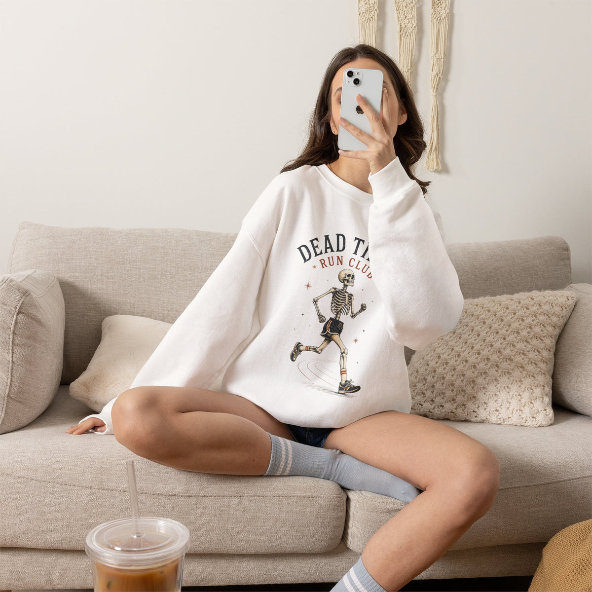 Dead Tired Run Club sweatshirt | Skeleton Runner Illustration I Gildan Crewneck