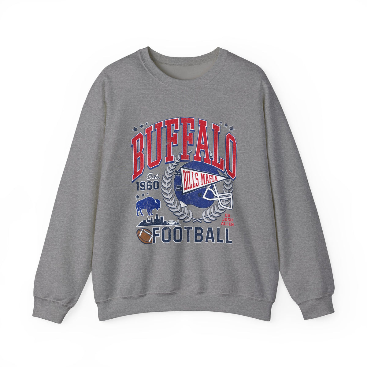 Buffalo Football Helmet Vintage Graphic Sweatshirt | 1960 Bills Logo I Gildan Crewneck Unisex