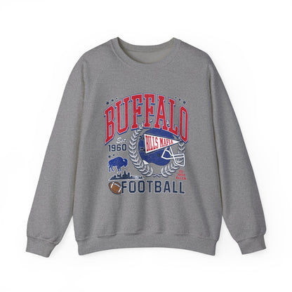 Buffalo Football Helmet Vintage Graphic Sweatshirt | 1960 Bills Logo I Gildan Crewneck Unisex