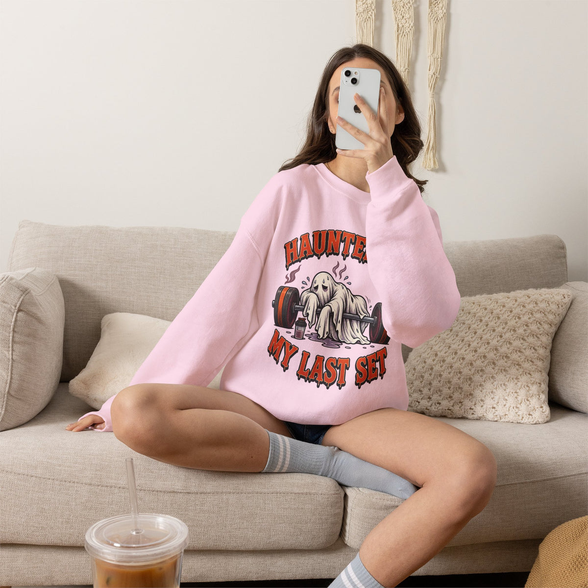 Haunted By My Last Set Sweatshirt | Ghost Lifting Gym Fitness I Gildan Crewneck