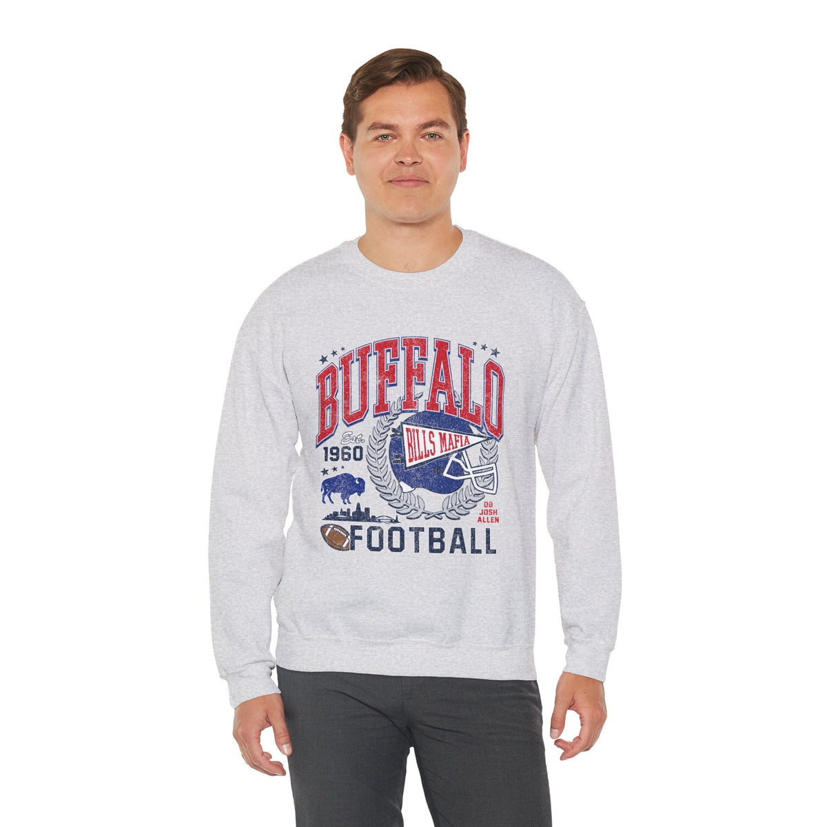 Buffalo Football Helmet Vintage Graphic Sweatshirt | 1960 Bills Logo I Gildan Crewneck Unisex