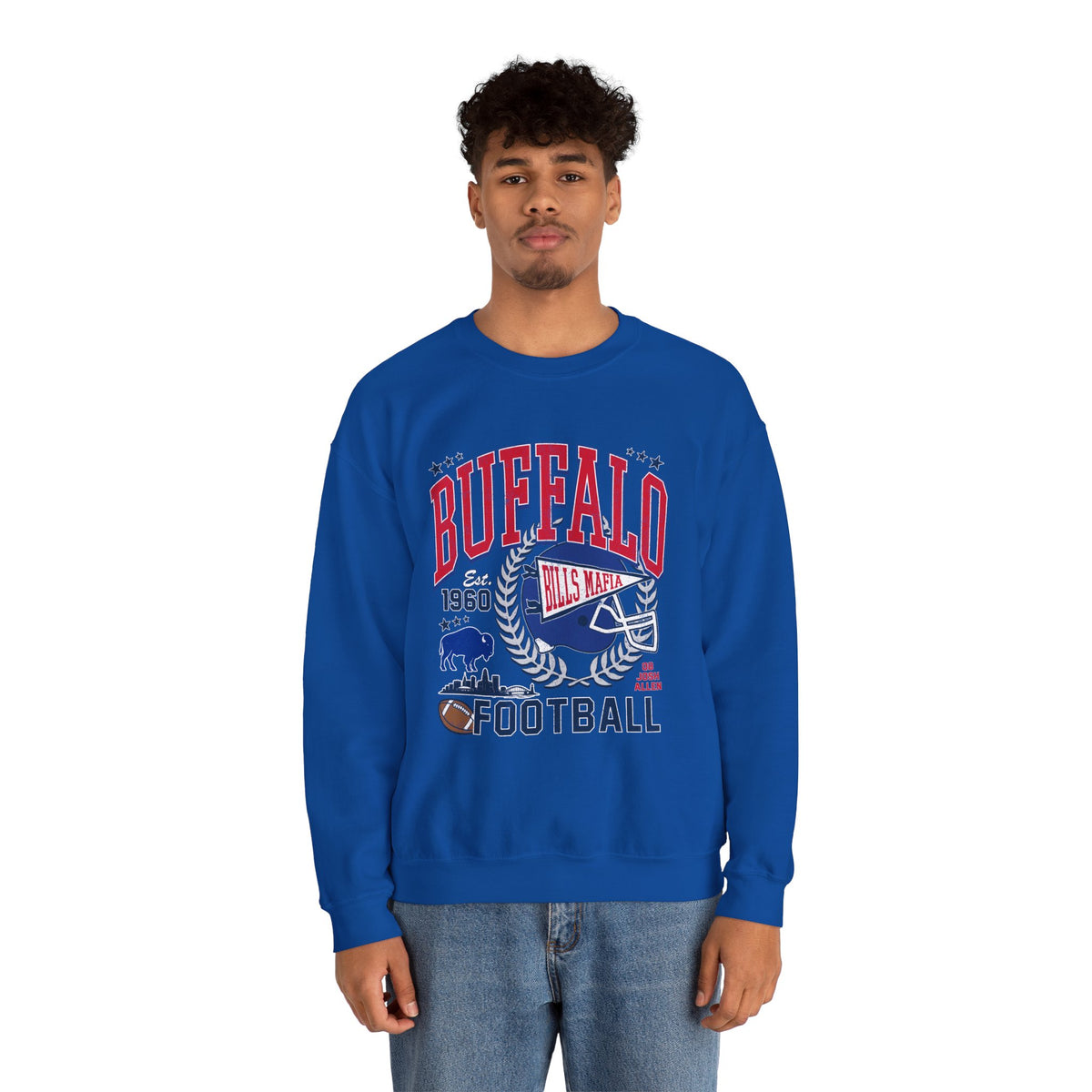 Buffalo Football Helmet Vintage Graphic Sweatshirt | 1960 Bills Logo I Gildan Crewneck Unisex