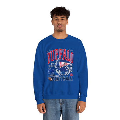 Buffalo Football Helmet Vintage Graphic Sweatshirt | 1960 Bills Logo I Gildan Crewneck Unisex