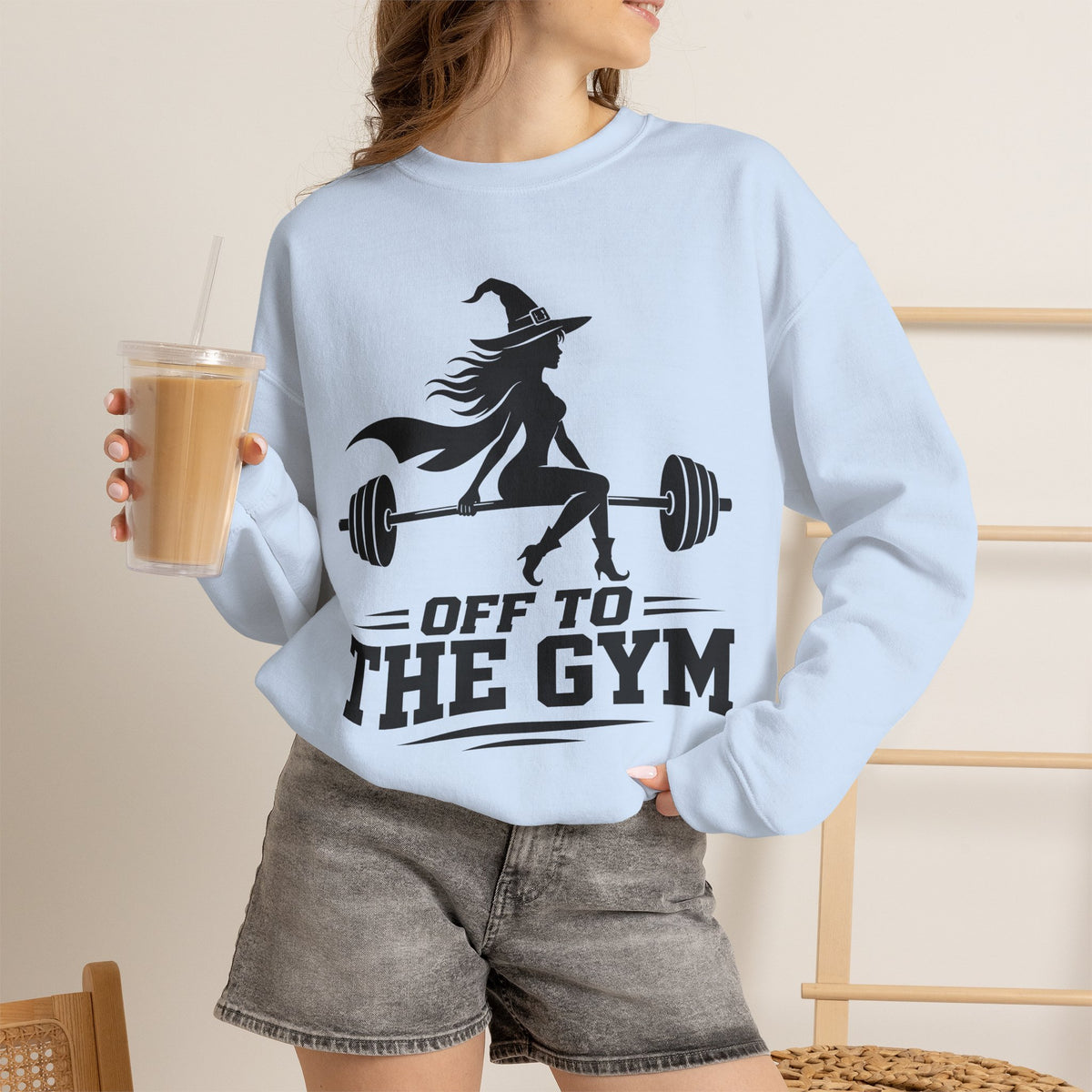 Witch Lifting Barbell Off to the Gym Sweatshirt | Halloween Fitness I Gildan
