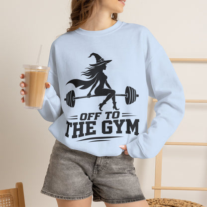 Witch Lifting Barbell Off to the Gym Sweatshirt | Halloween Fitness I Gildan