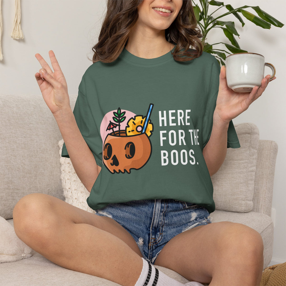 Halloween Pumpkin Graphic T-Shirt — "Here For The Boos"