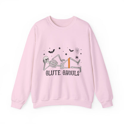 Glute Ghouls Skeleton Lounge Sweatshirt | Halloween Skeleton Fitness I Gildan Crewneck