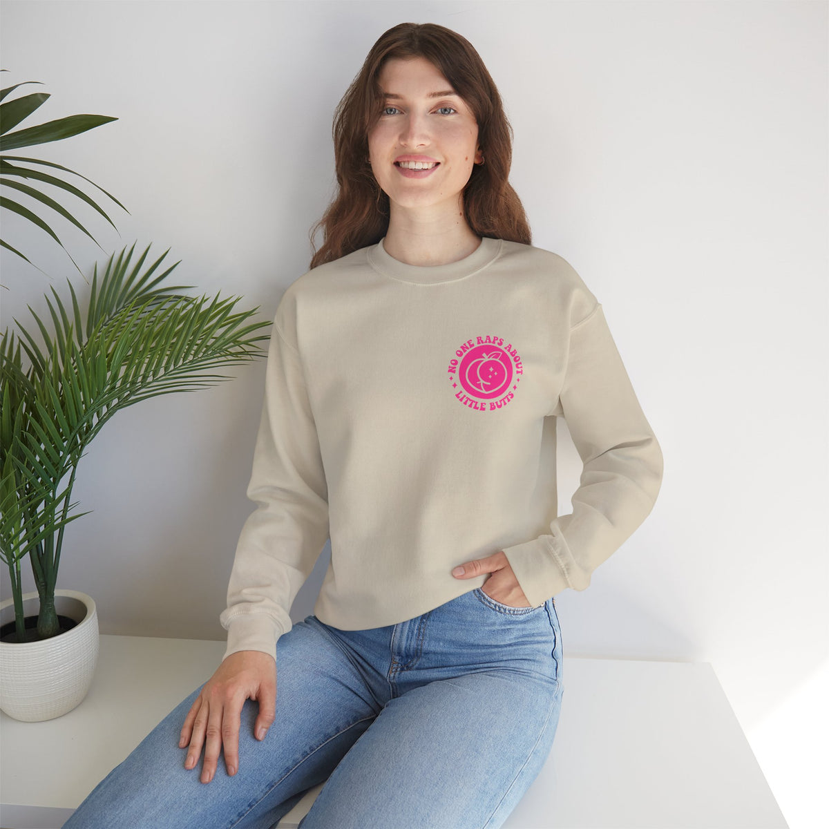 Squat Because No One Raps About Little Butts Sweatshirt | Pink Retro Fitness Quote I Gildan