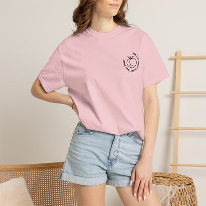 Don't Be Moody Grow Ya Booty T-Shirt | Funny Retro Script, Chest Peach Logo I