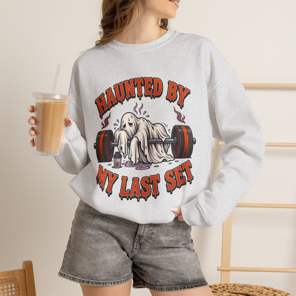 Haunted By My Last Set Sweatshirt | Ghost Lifting Gym Fitness I Gildan Crewneck
