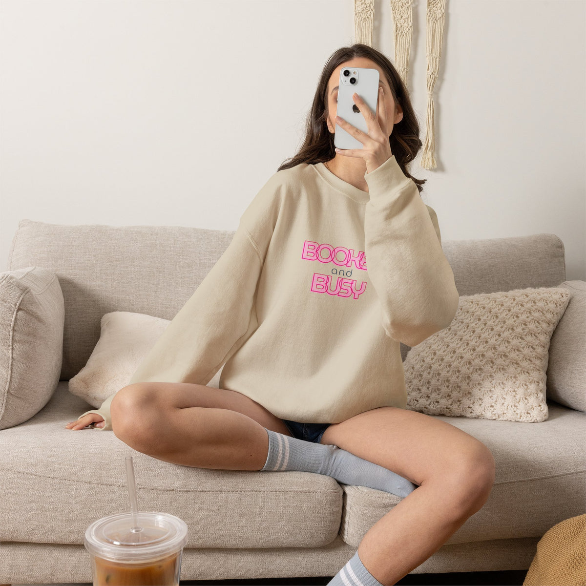 Booked and Busy Pink Crewneck Sweatshirt I Boss Babe Unbothered Funny Powerful Sweatshirt
