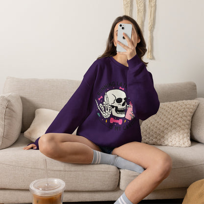 Running Late Is My Cardio sweatshirt | Skull Coffee Cup Illustration