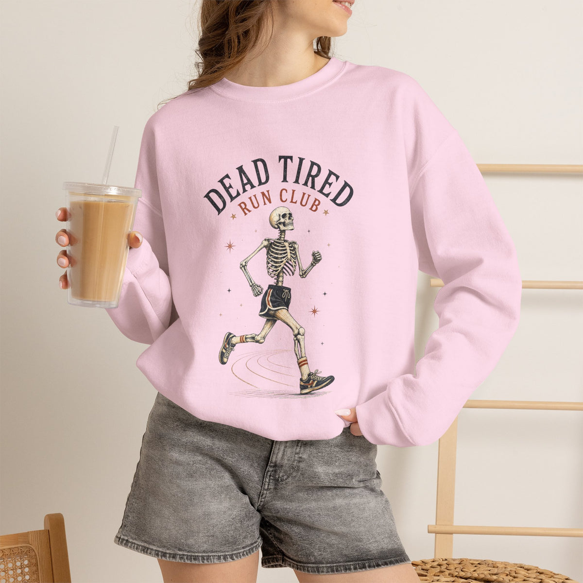 Dead Tired Run Club sweatshirt | Skeleton Runner Illustration I Gildan Crewneck