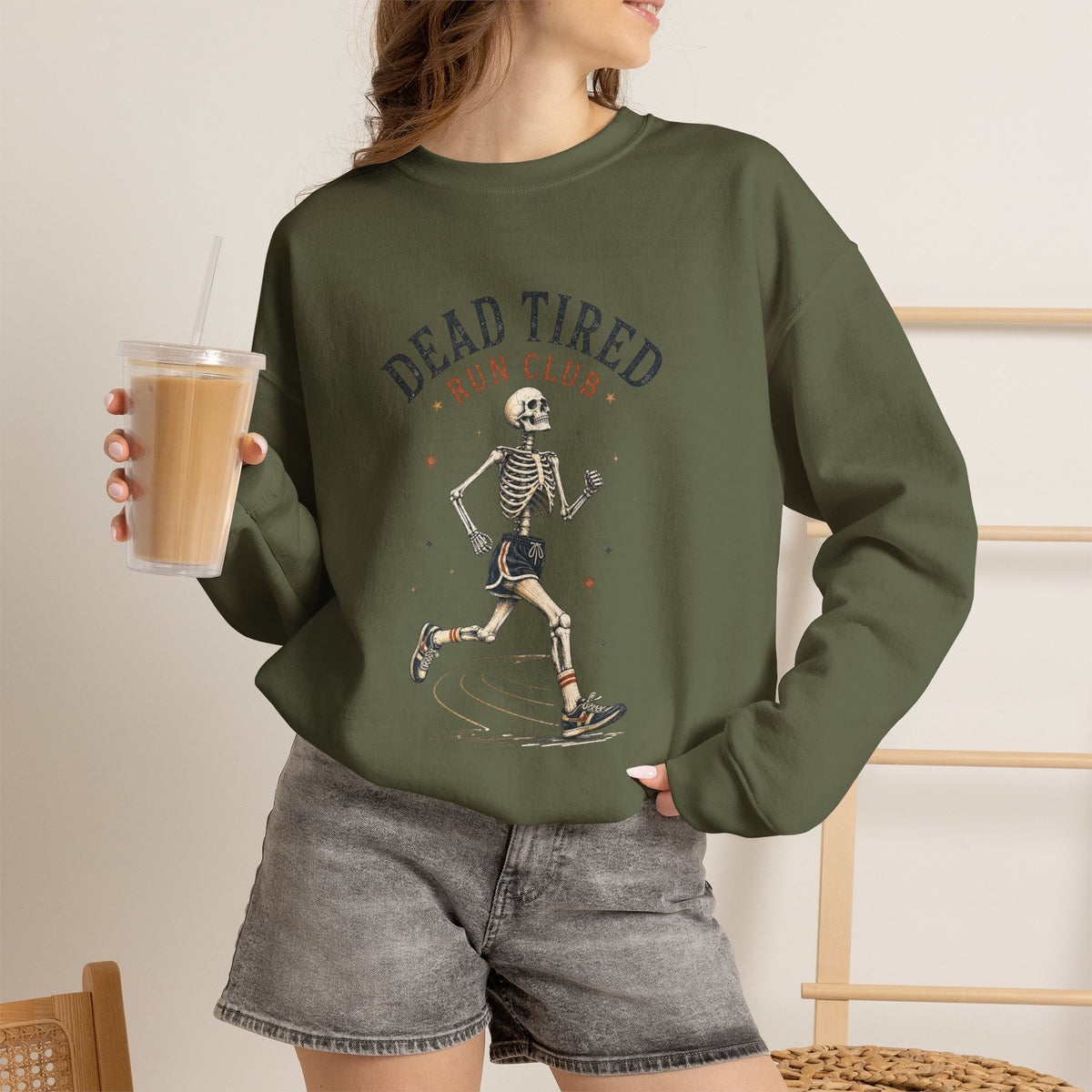 Dead Tired Run Club sweatshirt | Skeleton Runner Illustration I Gildan Crewneck
