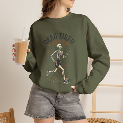 Dead Tired Run Club sweatshirt | Skeleton Runner Illustration I Gildan Crewneck