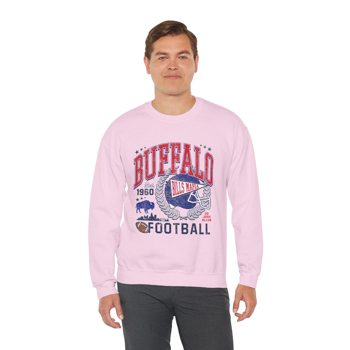 Buffalo Football Helmet Vintage Graphic Sweatshirt | 1960 Bills Logo I Gildan Crewneck Unisex