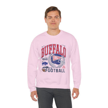 Buffalo Football Helmet Vintage Graphic Sweatshirt | 1960 Bills Logo I Gildan Crewneck Unisex