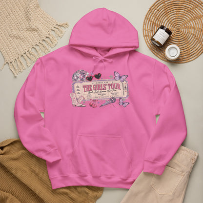 The Girls Just Wanna Have Fun Tour Ticket Graphic Hoodie | Butterfly Floral Ticket Sweatshirt