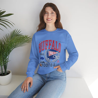 Buffalo Football Helmet Vintage Graphic Sweatshirt | 1960 Bills Logo I Gildan Crewneck Unisex