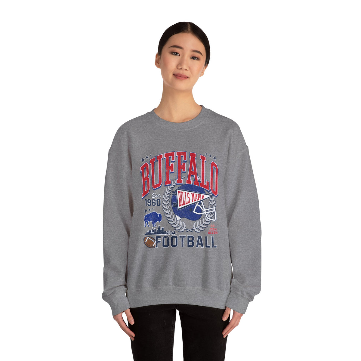Buffalo Football Helmet Vintage Graphic Sweatshirt | 1960 Bills Logo I Gildan Crewneck Unisex
