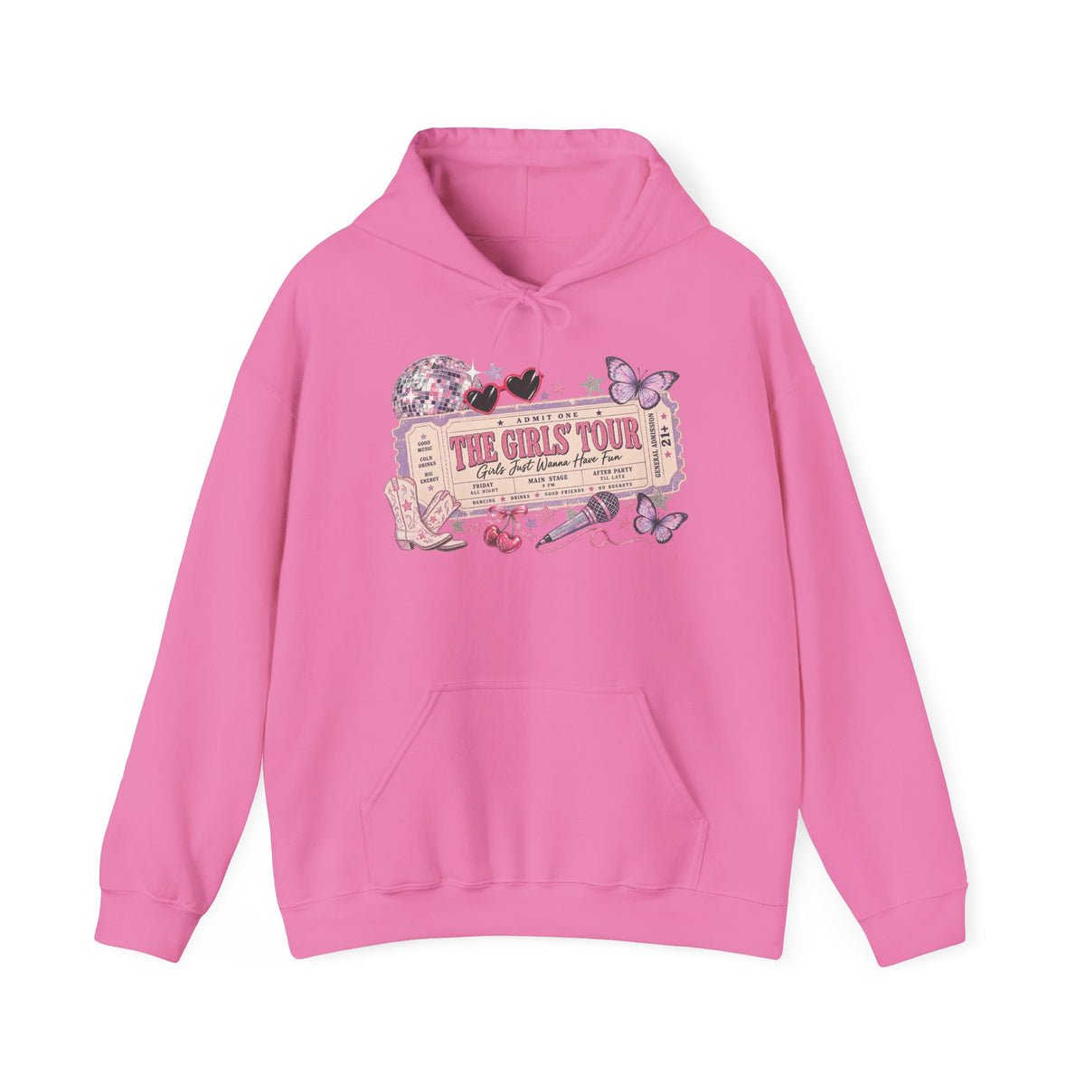 The Girls Just Wanna Have Fun Tour Ticket Graphic Hoodie | Butterfly Floral Ticket Sweatshirt