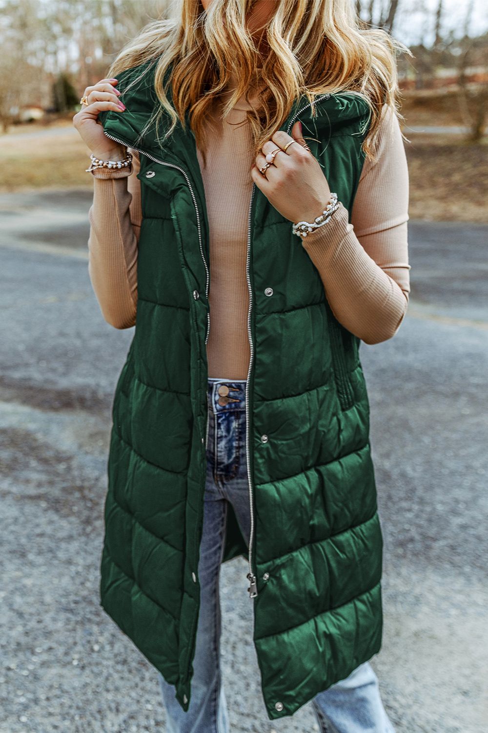 LE Longline Hooded Sleeveless Puffer Vest