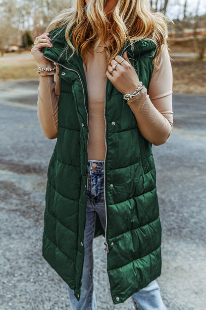 LE Longline Hooded Sleeveless Puffer Vest