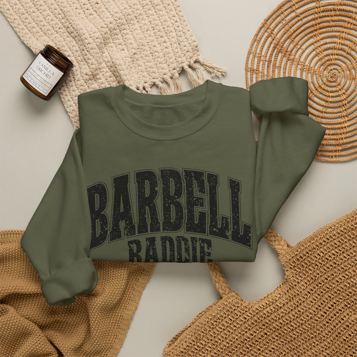 Barbell Baddie Sweatshirt | Gym Fitness Crewneck I Gildan Crewneck