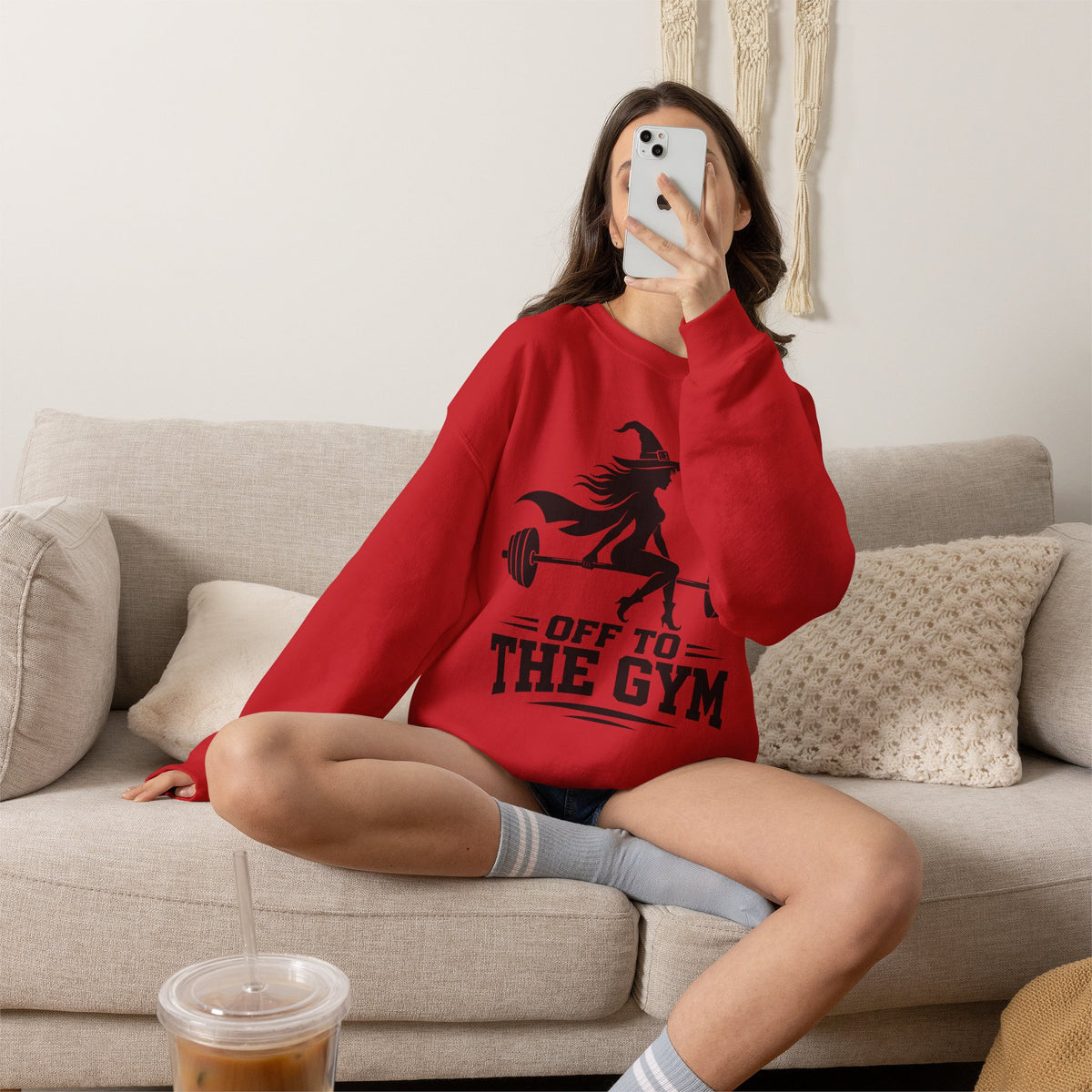 Witch Lifting Barbell Off to the Gym Sweatshirt | Halloween Fitness I Gildan