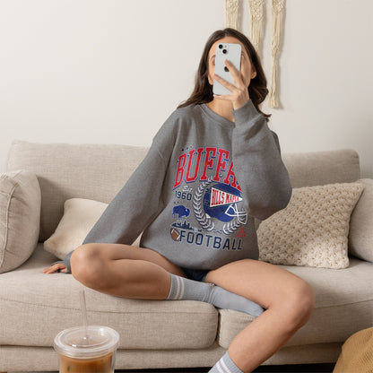 Buffalo Football Helmet Vintage Graphic Sweatshirt | 1960 Bills Logo I Gildan Crewneck Unisex