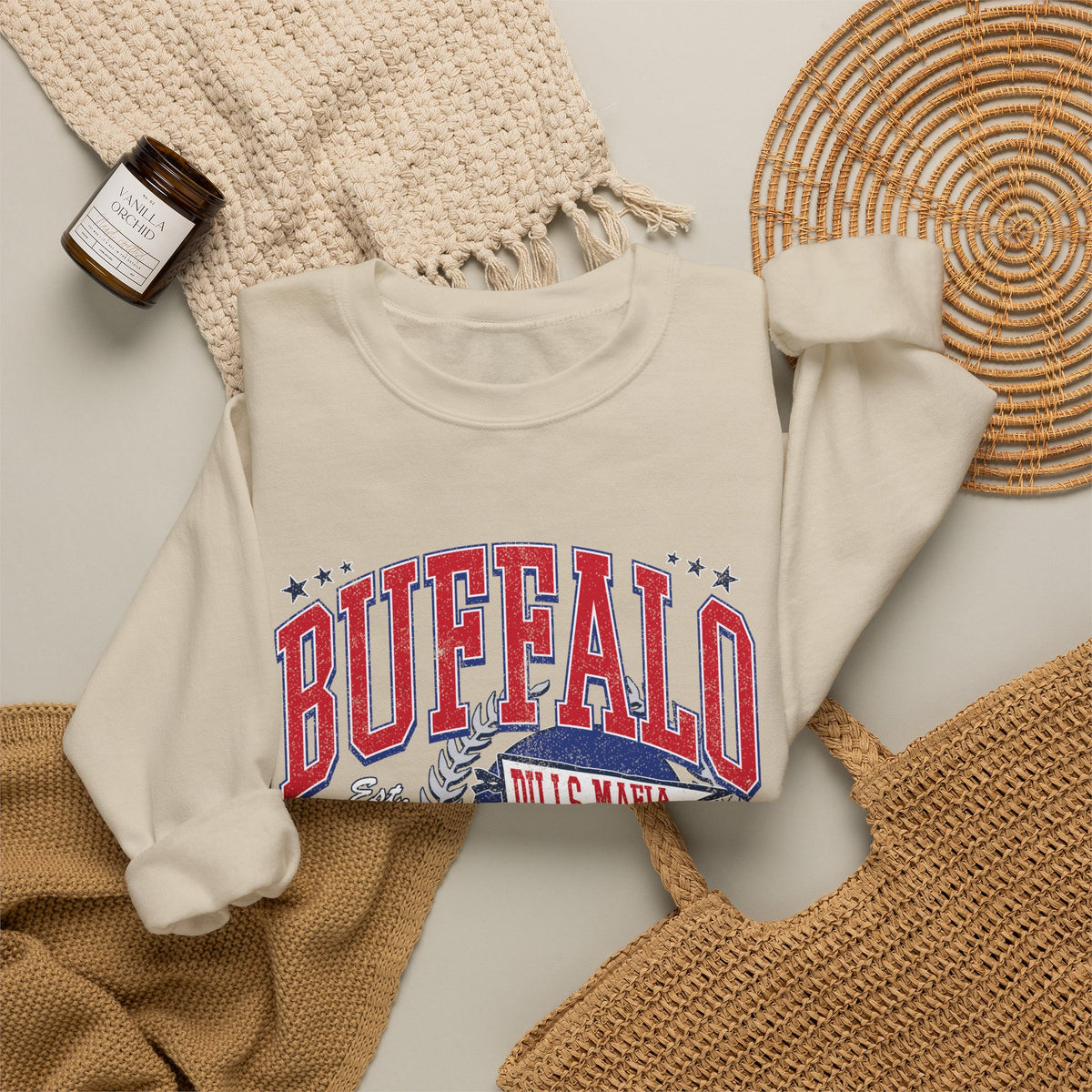 Buffalo Football Helmet Vintage Graphic Sweatshirt | 1960 Bills Logo I Gildan Crewneck Unisex