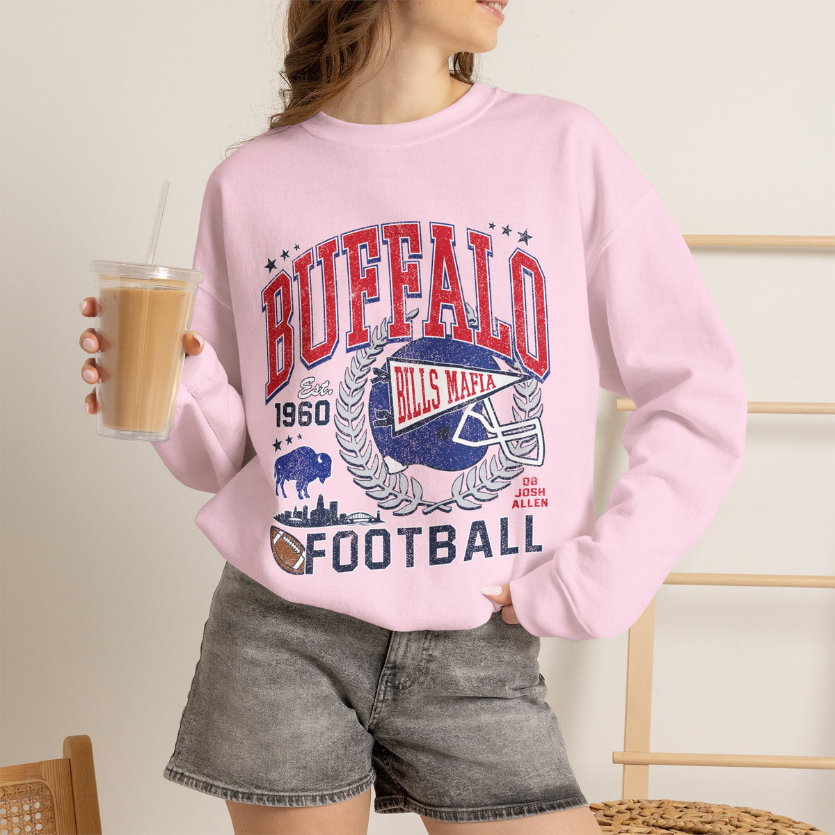 Buffalo Football Helmet Vintage Graphic Sweatshirt | 1960 Bills Logo I Gildan Crewneck Unisex