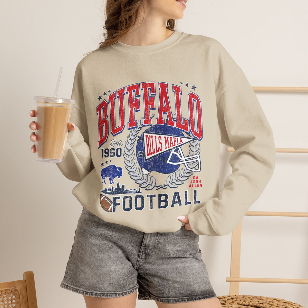 Buffalo Football Helmet Vintage Graphic Sweatshirt | 1960 Bills Logo I Gildan Crewneck Unisex