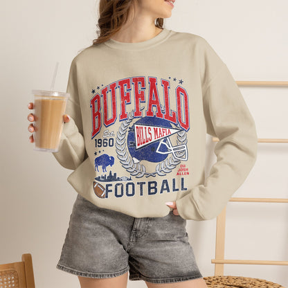 Buffalo Football Helmet Vintage Graphic Sweatshirt | 1960 Bills Logo I Gildan Crewneck Unisex