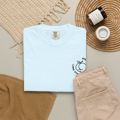 Don't Be Moody Grow Ya Booty T-Shirt | Funny Retro Script, Chest Peach Logo I