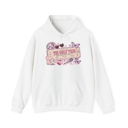 The Girls Just Wanna Have Fun Tour Ticket Graphic Hoodie | Butterfly Floral Ticket Sweatshirt