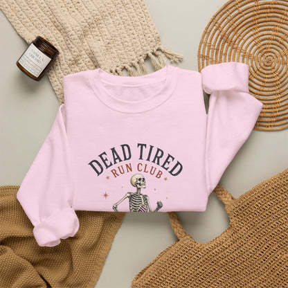 Dead Tired Run Club sweatshirt | Skeleton Runner Illustration I Gildan Crewneck
