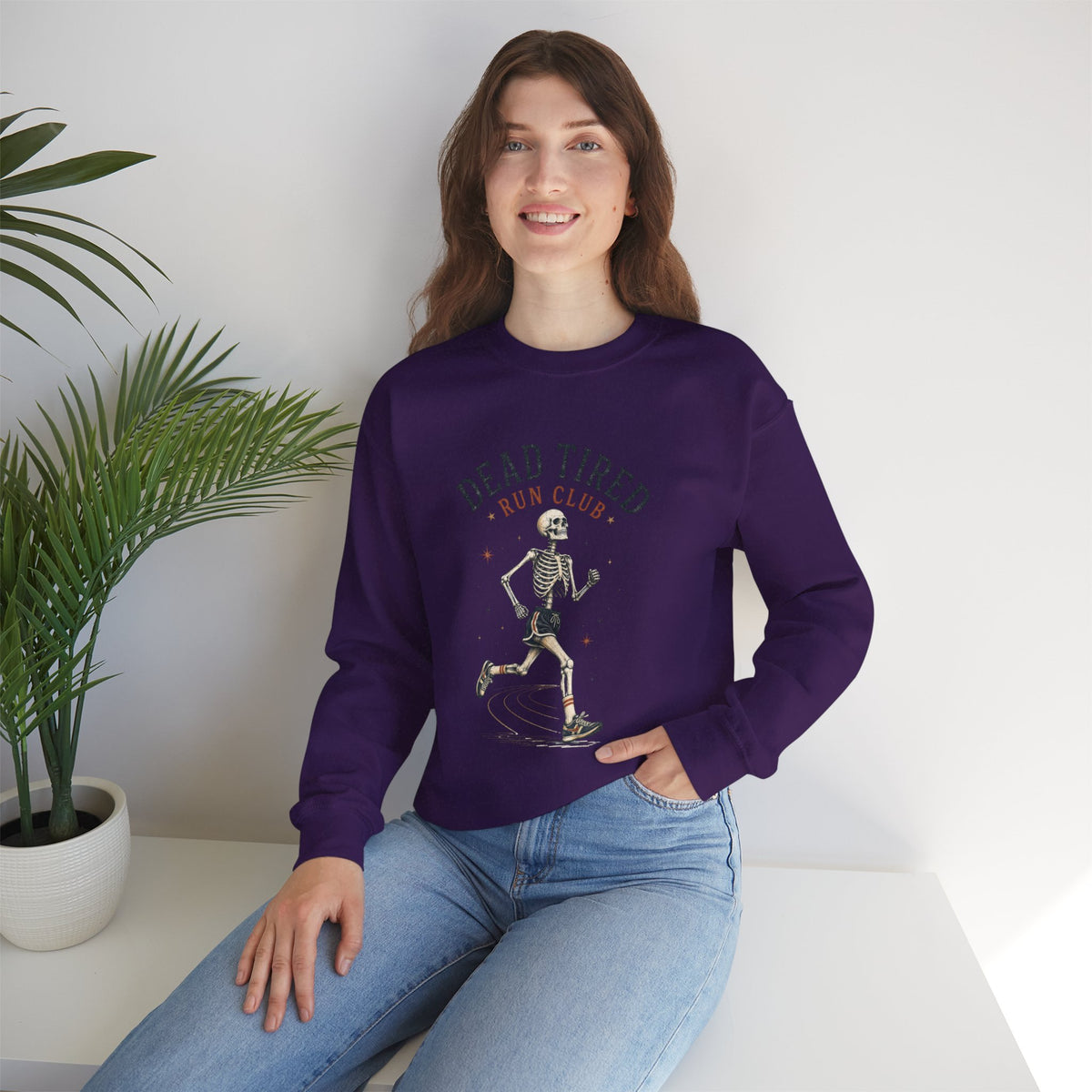 Dead Tired Run Club sweatshirt | Skeleton Runner Illustration I Gildan Crewneck