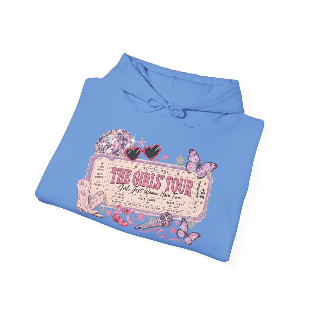 The Girls Just Wanna Have Fun Tour Ticket Graphic Hoodie | Butterfly Floral Ticket Sweatshirt