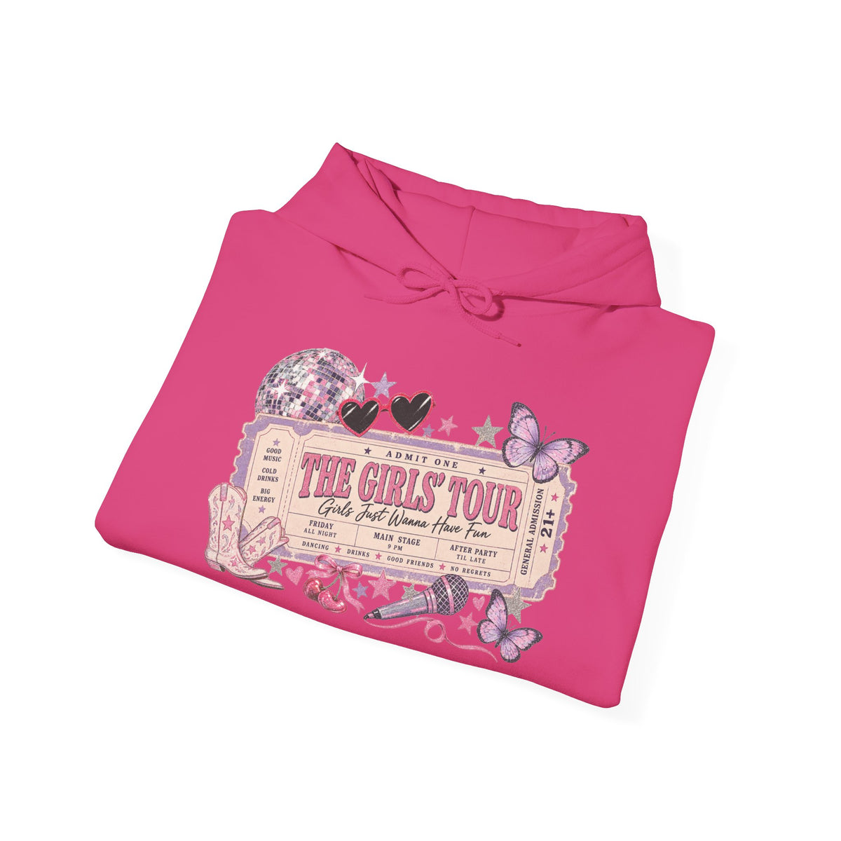 The Girls Just Wanna Have Fun Tour Ticket Graphic Hoodie | Butterfly Floral Ticket Sweatshirt