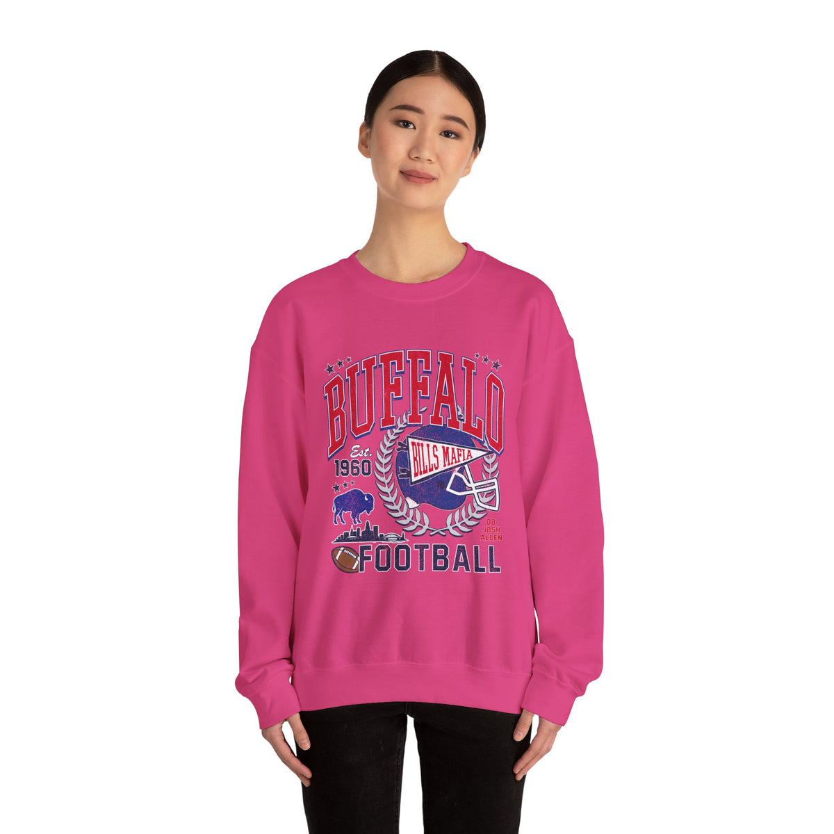 Buffalo Football Helmet Vintage Graphic Sweatshirt | 1960 Bills Logo I Gildan Crewneck Unisex
