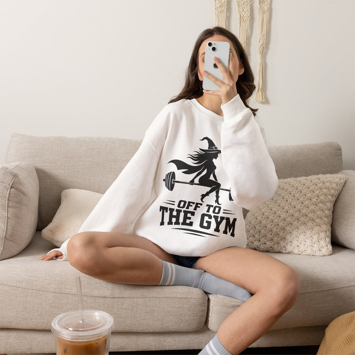 Witch Lifting Barbell Off to the Gym Sweatshirt | Halloween Fitness I Gildan