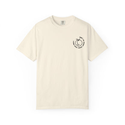 Don't Be Moody Grow Ya Booty T-Shirt | Funny Retro Script, Chest Peach Logo I