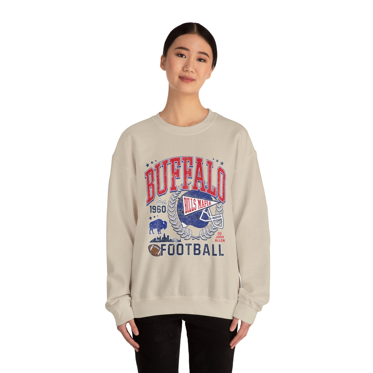 Buffalo Football Helmet Vintage Graphic Sweatshirt | 1960 Bills Logo I Gildan Crewneck Unisex