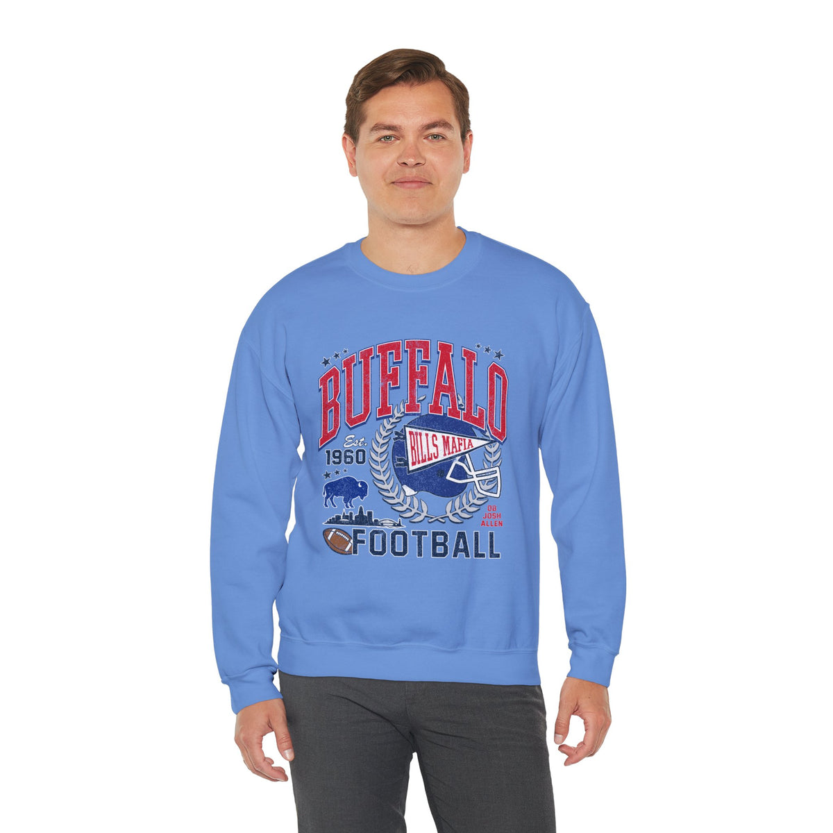 Buffalo Football Helmet Vintage Graphic Sweatshirt | 1960 Bills Logo I Gildan Crewneck Unisex
